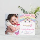 Invitation Cute Bunny 1er Anniversaire Filles Rainbow Rabbit (Debout devant)