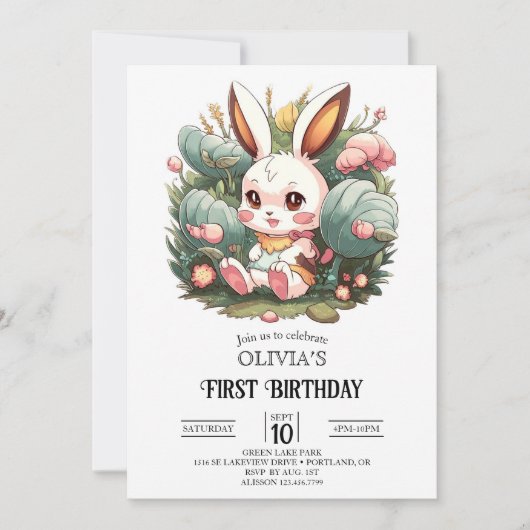 Invitation Cute Bunny 1er Anniversaire numérique (Devant)