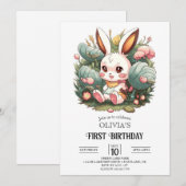 Invitation Cute Bunny 1er Anniversaire numérique (Devant / Derrière)