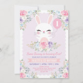 Invitation Cute Bunny 1er anniversaire Printemps Floral Rabbi (Devant)