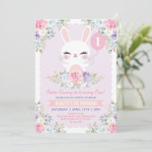 Invitation Cute Bunny 1er anniversaire Printemps Floral Rabbi (Debout devant)
