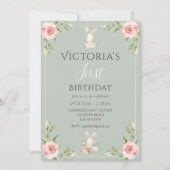 Invitation Cute Bunny 1er premier étage fête d'anniversaire (Devant)