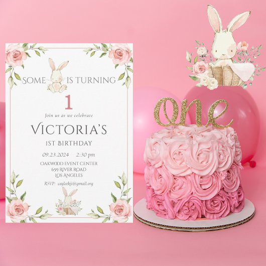 Invitation Cute Bunny 1ère fête d'anniversaire