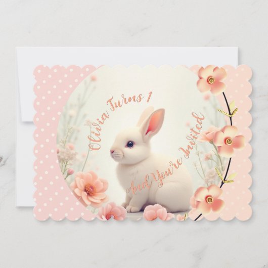 Invitation Cute Bunny And Floral (Devant)