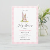 Invitation Cute  Bunny Blue Baby Girl Shower  (Debout devant)