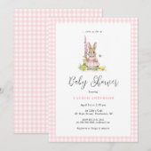 Invitation Cute  Bunny Blue Baby Girl Shower  (Devant / Derrière)