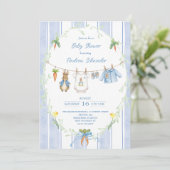 Invitation Cute Bunny Boy Clothesline Baby Shower (Debout devant)