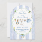 Invitation Cute Bunny Boy Clothesline Baby Shower (Devant)