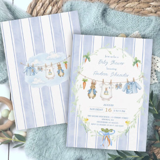 Invitation Cute Bunny Boy Clothesline Baby Shower