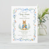 Invitation Cute Bunny Boy Floral Blue Bow Baby Shower (Debout devant)