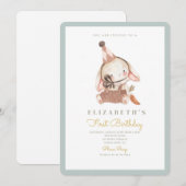 Invitation Cute Bunny & Carrot Premier anniversaire 1er anniv (Devant / Derrière)