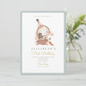 Invitation Cute Bunny & Carrot Premier anniversaire 1er anniv (Debout devant)