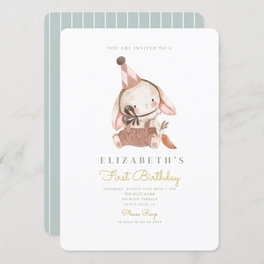 Invitation Cute Bunny & Carrot Premier anniversaire 1er anniv