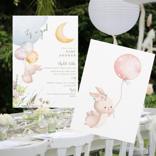 Invitation Cute Bunny C'est une fille Baby shower II invitati