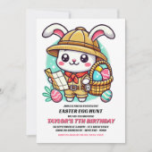 Invitation Cute Bunny Explorer Chasse aux oeufs de Pâques Ann (Devant)