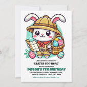 Invitation Cute Bunny Explorer Chasse aux oeufs de Pâques Ann (Devant)