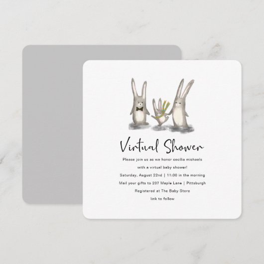 Invitation Cute Bunny Family Baby shower virtuel (Devant / Derrière)