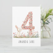 Invitation Cute Bunny Floral 4e anniversaire (Debout devant)