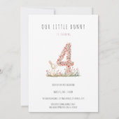 Invitation Cute Bunny Floral 4e anniversaire (Dos)
