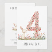 Invitation Cute Bunny Floral 4e anniversaire (Devant / Derrière)