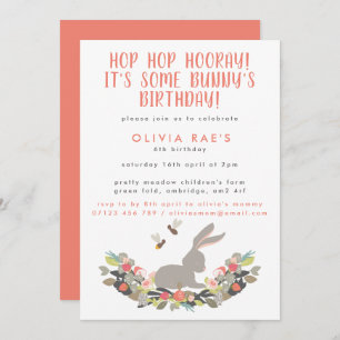 Invitation Cute Bunny Hop Hop Hooray Anniversaire de enfant