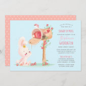 Invitation Cute Bunny Longue Distance Bébé Fille Douche Par M (Devant / Derrière)