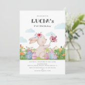 Invitation Cute Bunny Nuageux Bleu 1er anniversaire Invitatio (Debout devant)