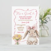 Invitation Cute Bunny pink bow coquette baby shower floral (Debout devant)