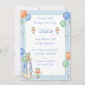 Invitation Cute Bunny Rabbit Bleu 1er anniversaire fête (Dos)