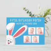 Invitation Cute Bunny Rabbit Photo Collage 1er Anniversaire (Debout devant)
