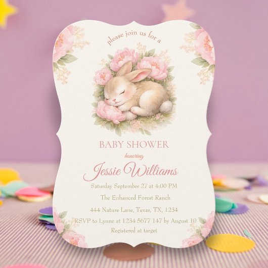 Invitation Cute Bunny Rabbit Pink Blush Baby Shower