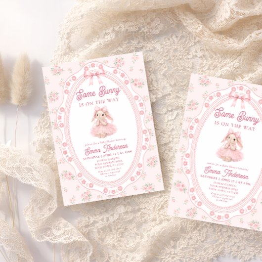 Invitation Cute Bunny Rabbit Pink Girl Baby Shower