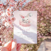 Invitation Cute Bunny rose Aquarelle Boho Baby shower fille