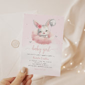 Invitation Cute Bunny rose Aquarelle Boho Baby shower fille