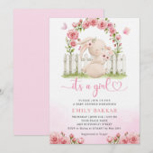 Invitation Cute Bunny rose Aquarelle Boho Baby shower fille (Devant / Derrière)