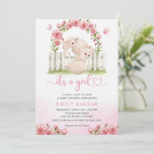 Invitation Cute Bunny rose Aquarelle Boho Baby shower fille (Debout devant)