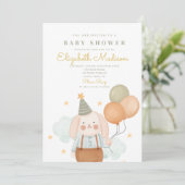 Invitation Cute Bunny rose & Baloons Baby shower Cloud (Debout devant)