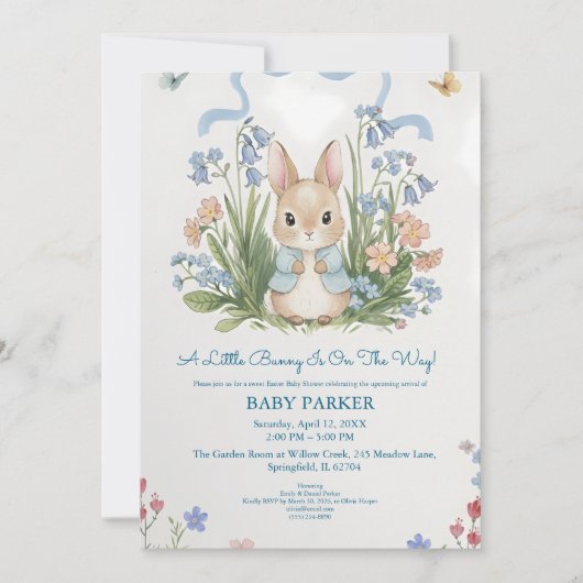 Invitation Cute Bunny Spring Floral Baby Shower (Devant)