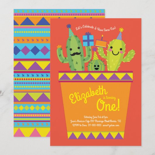 Invitation Cute Cactus Desert Enfants 1er anniversaire Fête m (Devant / Derrière)
