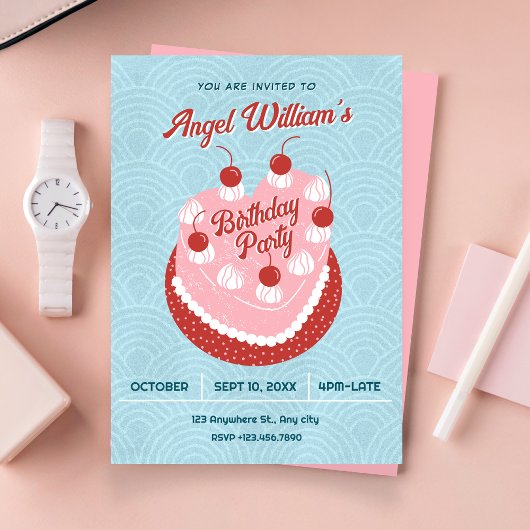 Invitation Cute cake heart birthday
