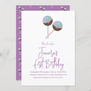 Invitation Cute Cake Pop Candy Bar Premier anniversaire Invit