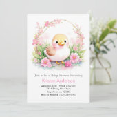 Invitation Cute Canard Pré rose Floral Fille Baby shower (Debout devant)