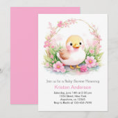 Invitation Cute Canard Pré rose Floral Fille Baby shower (Devant / Derrière)