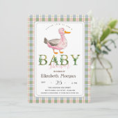 Invitation Cute Canard Vert Pink Plaid Baby shower (Debout devant)
