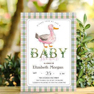 Invitation Cute Canard Vert Pink Plaid Baby shower