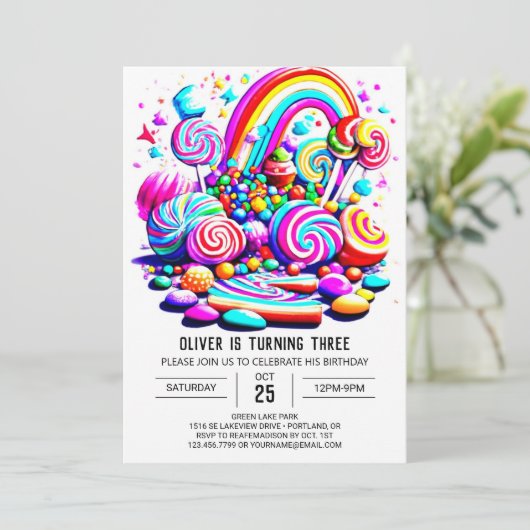 Invitation Cute Candy Boho Anniversaire de enfant (Debout devant)