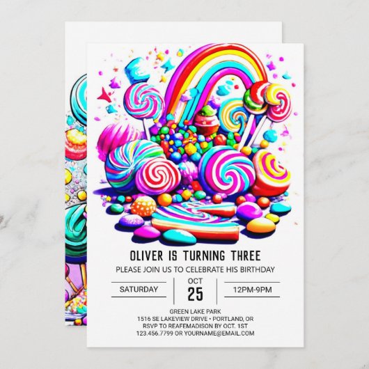 Invitation Cute Candy Boho Anniversaire de enfant (Devant / Derrière)