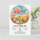 Invitation Cute Candy Lollipop Anniversaire (Debout devant)