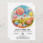 Invitation Cute Candy Lollipop Anniversaire (Devant / Derrière)