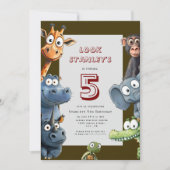 Invitation Cute caricature Jungle Animaux anniversaire de enf (Devant)